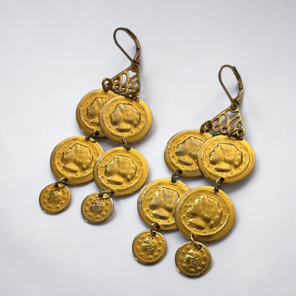 Vintage 1970’s Gold Coin Dangle Earrings